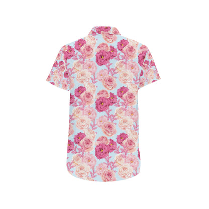 Lisianthus Pattern Print Design LT05 Men's Short Sleeve Button Up Shirt