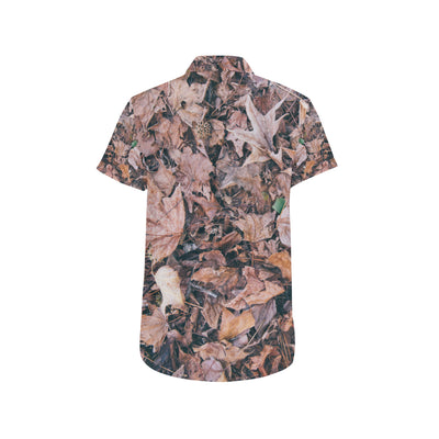 Camouflage Realistic Tree Leaf Print Men's Short Sleeve Button Up Shirt