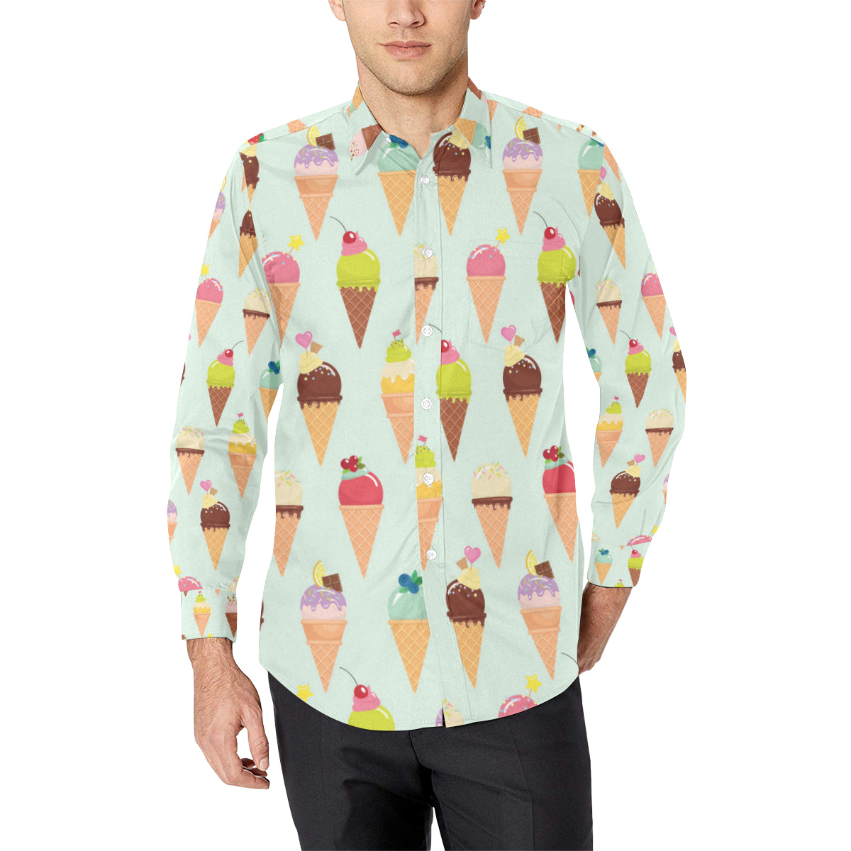 Ice Cream Pattern Print Design 03 Men's Long Sleeve Shirt