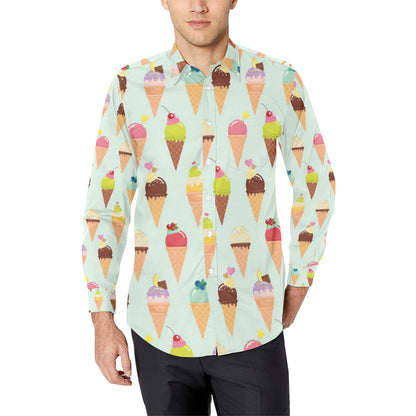 Ice Cream Pattern Print Design 03 Men's Long Sleeve Shirt