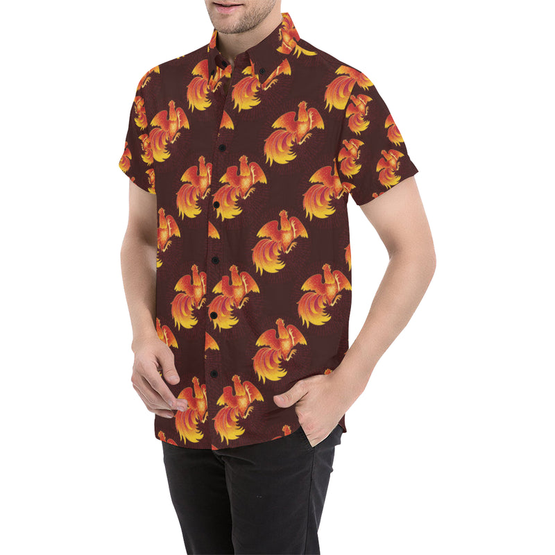 Rooster Pattern Print Design A04 Men's Short Sleeve Button Up Shirt