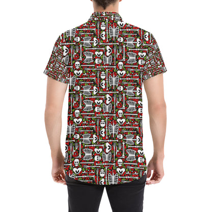 Skeleton Pattern Print Men's Short Sleeve Button Up Shirt
