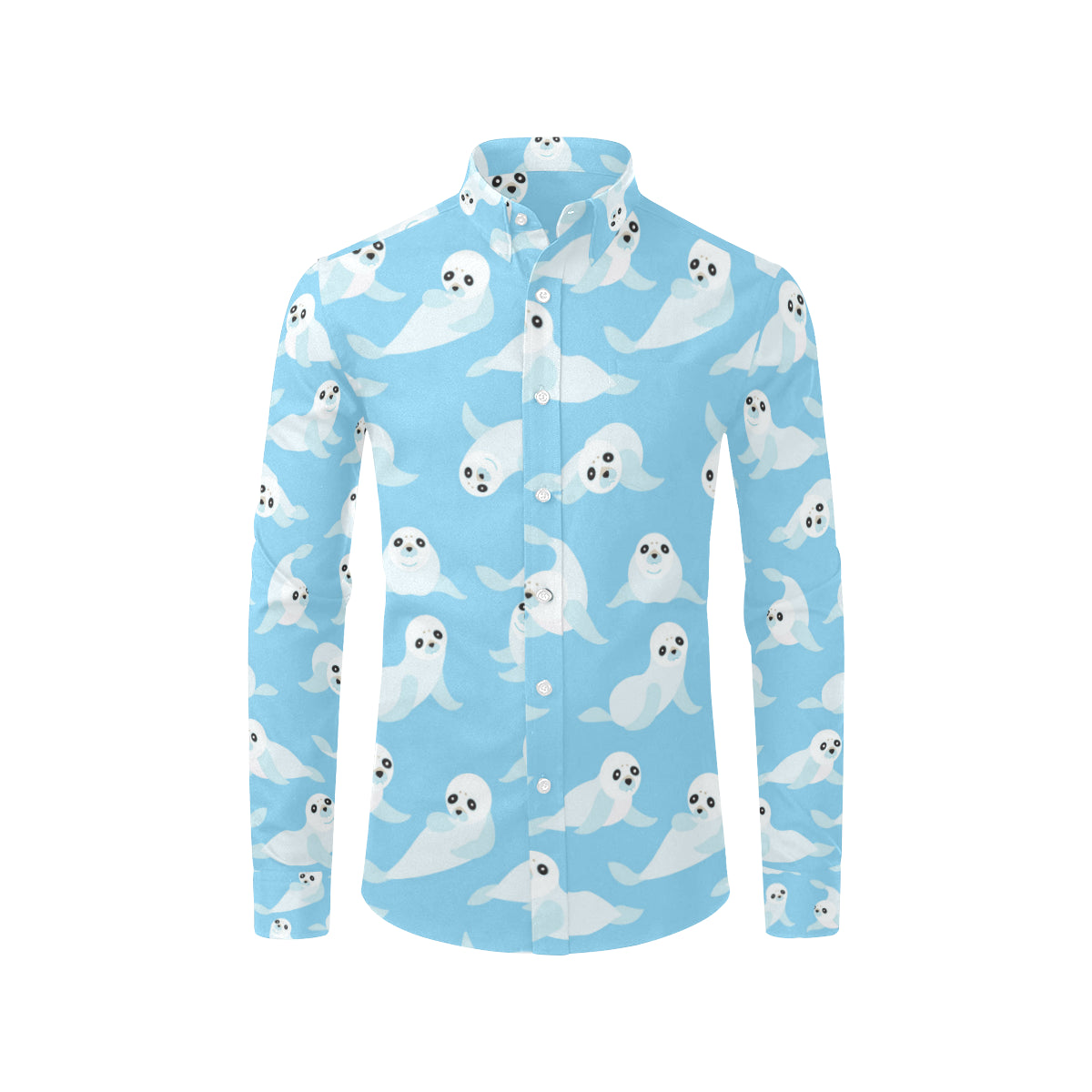 Sea Lion Cute Pattern Print Design 03 Men's Long Sleeve Shirt