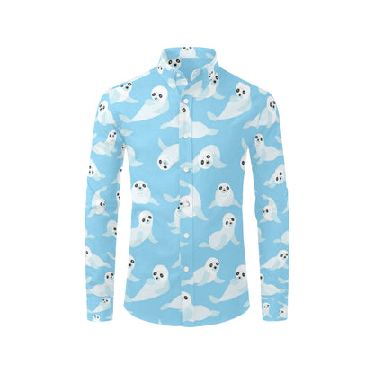Sea Lion Cute Pattern Print Design 03 Men's Long Sleeve Shirt
