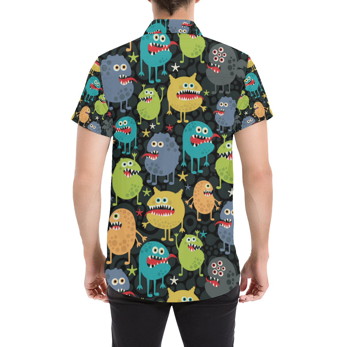 Monster Pattern Print Design 01 Men's Short Sleeve Button Up Shirt