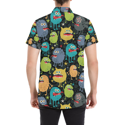Monster Pattern Print Design 01 Men's Short Sleeve Button Up Shirt