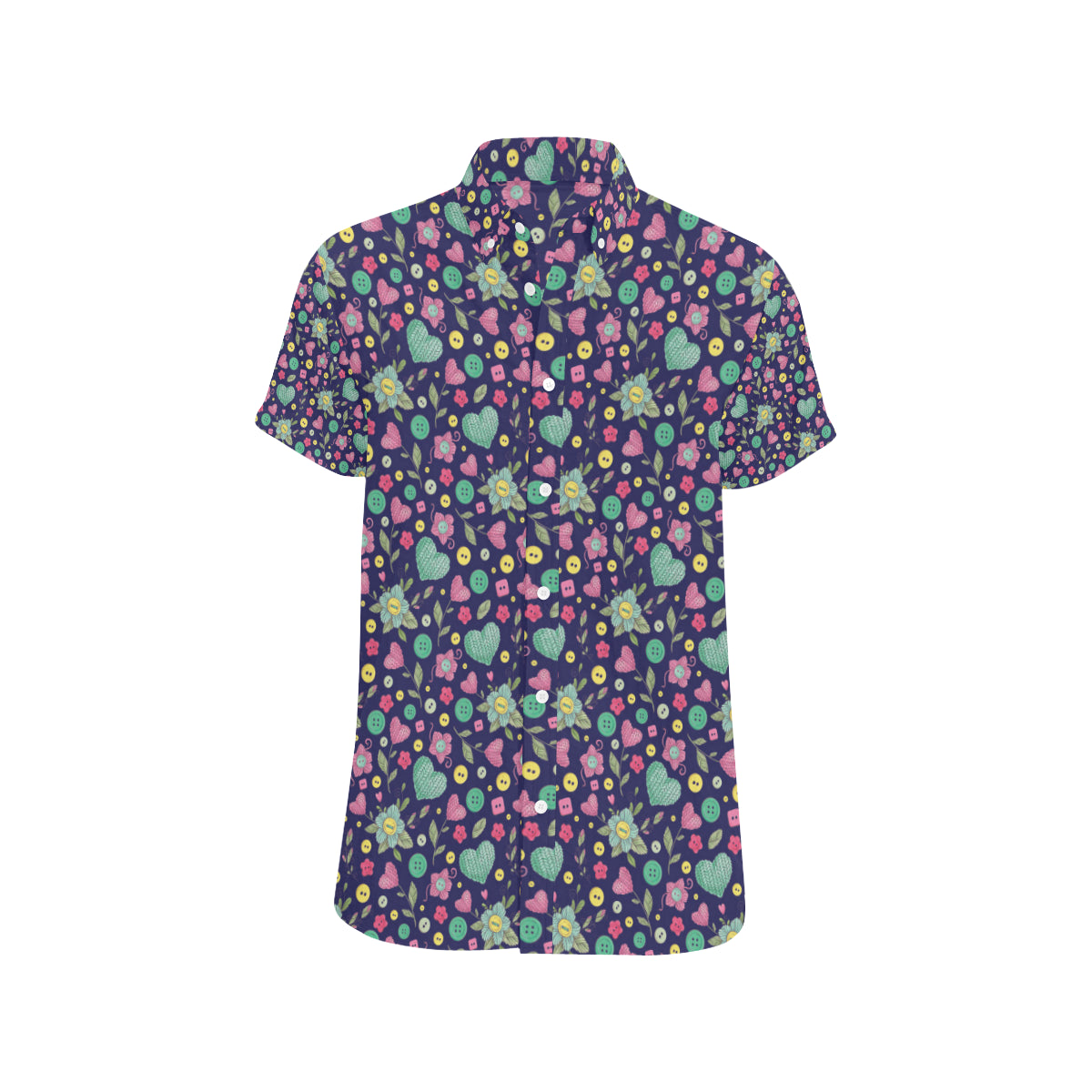 Crochet Pattern Print Design 02 Men's Short Sleeve Button Up Shirt
