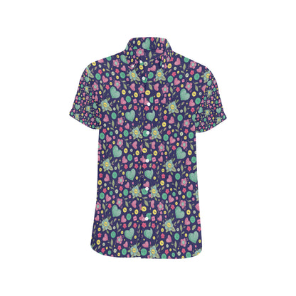 Crochet Pattern Print Design 02 Men's Short Sleeve Button Up Shirt
