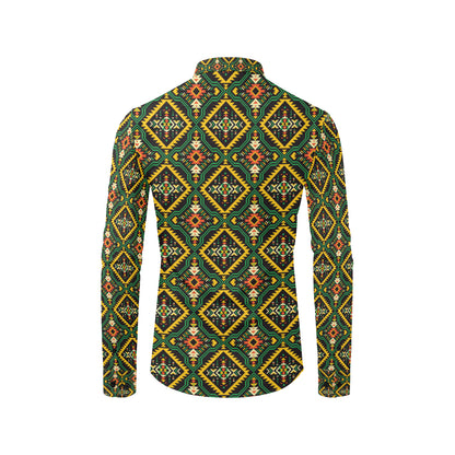 Kente Green Design African Print Men's Long Sleeve Shirt