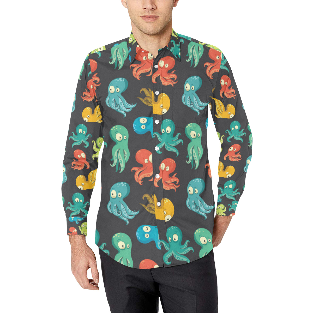 Octopus Pattern Print Design A01 Men's Long Sleeve Shirt