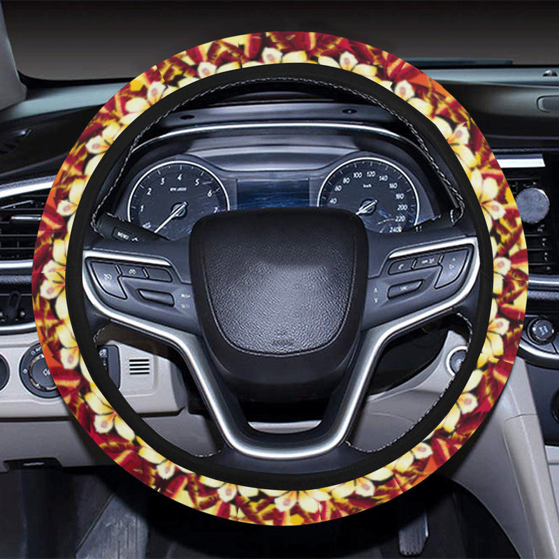 Hawaiian Tropical Sunset Hibiscus Print Steering Wheel Cover with Elastic Edge