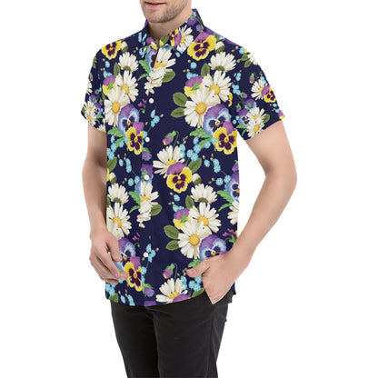 Pansy Pattern Print Design PS03 Men's Short Sleeve Button Up Shirt