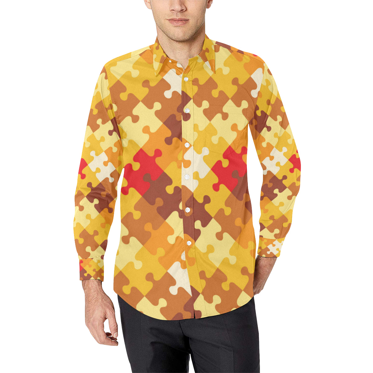 Puzzle Pattern Print Design A01 Men's Long Sleeve Shirt