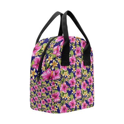 Pink Hibiscus Pattern Print Design HB027 Insulated Lunch Bag