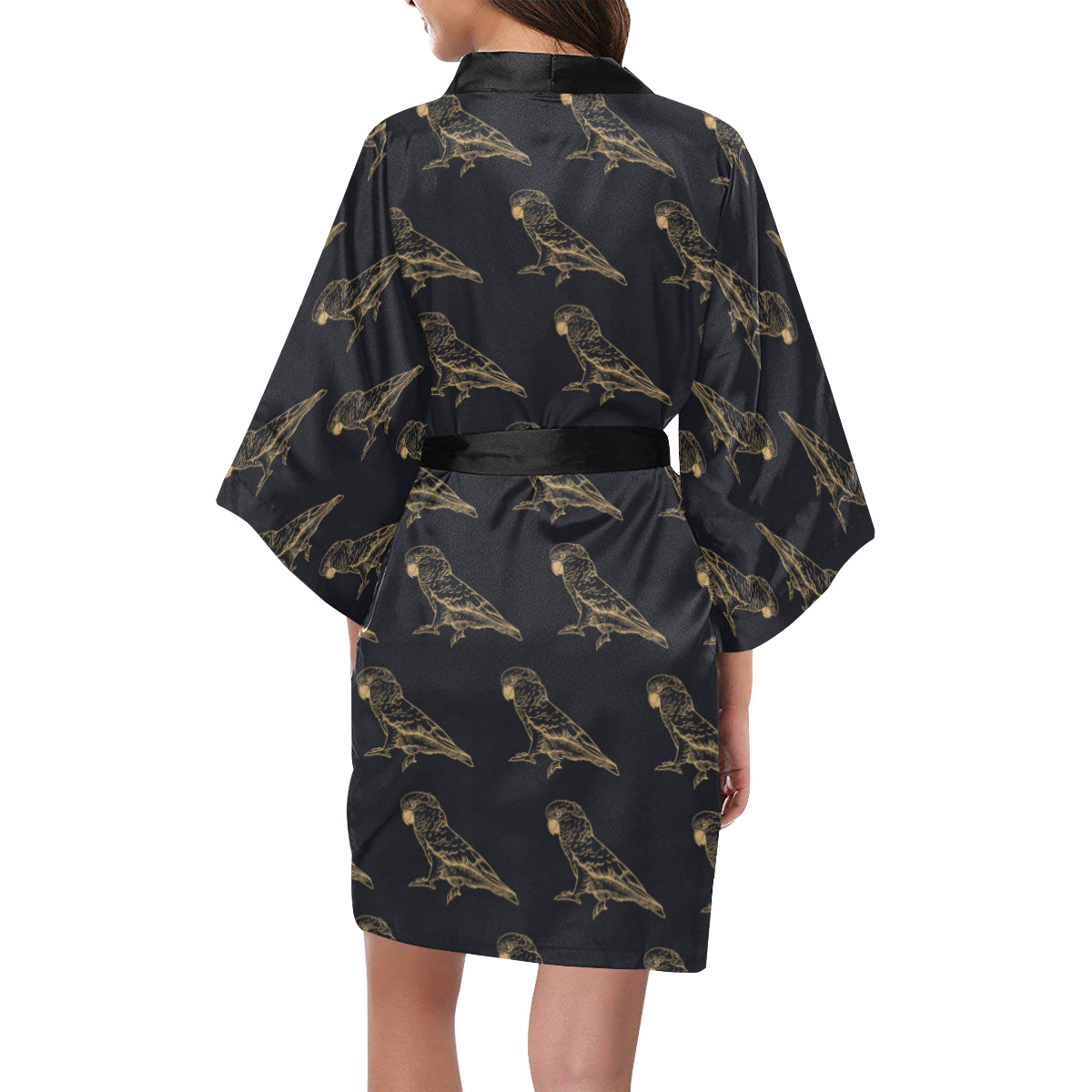 Parakeet Pattern Print Design A04 Women's Short Kimono