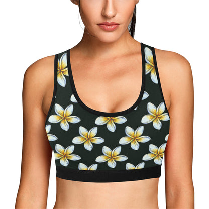 White Plumeria Pattern Print Design PM022 Sports Bra