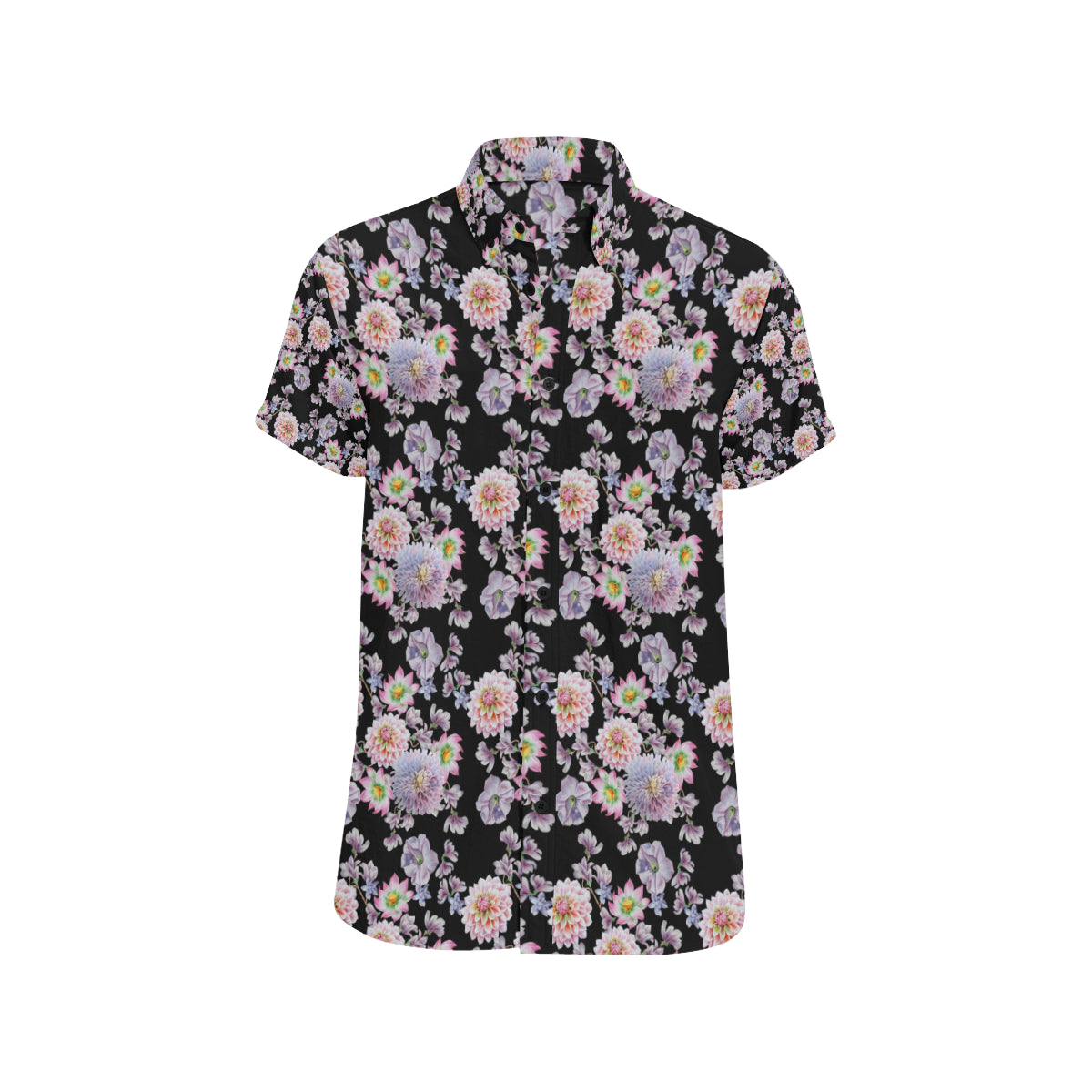 Dahlia Pattern Print Design DH012 Men's Short Sleeve Button Up Shirt