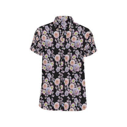 Dahlia Pattern Print Design DH012 Men's Short Sleeve Button Up Shirt