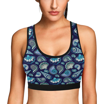 Beach Seashell Blue Print Sports Bra