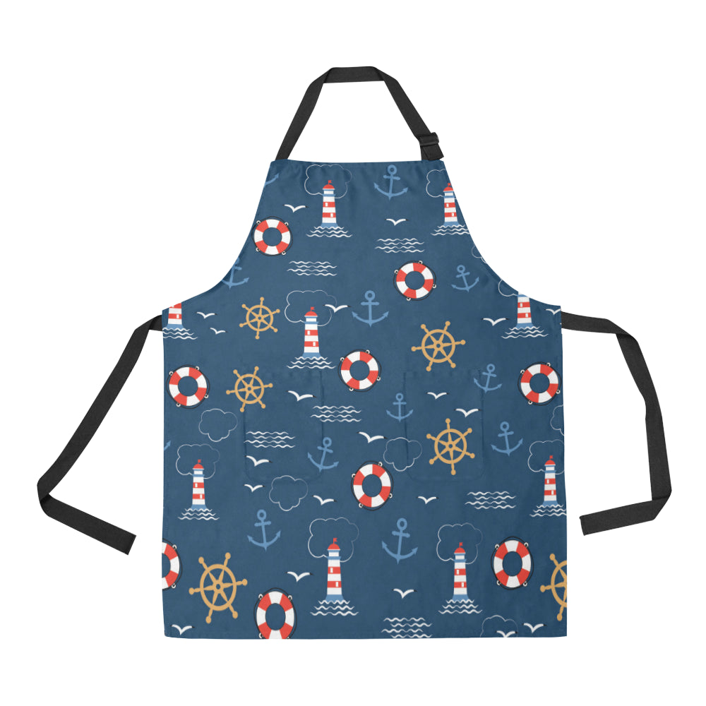 Nautical Pattern Print Design A06 Apron with Pocket
