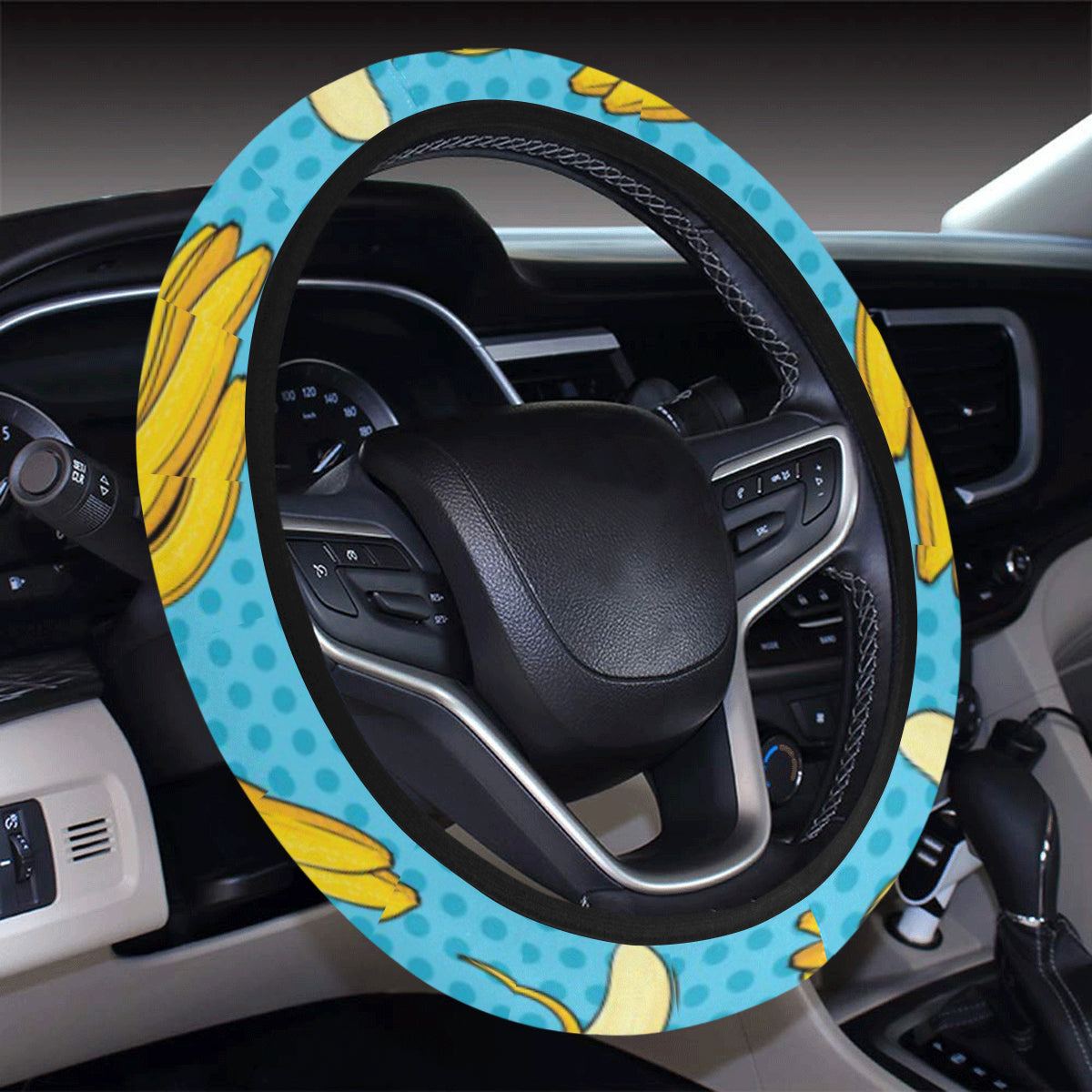 Banana Pattern Print Design BA08 Steering Wheel Cover with Elastic Edge
