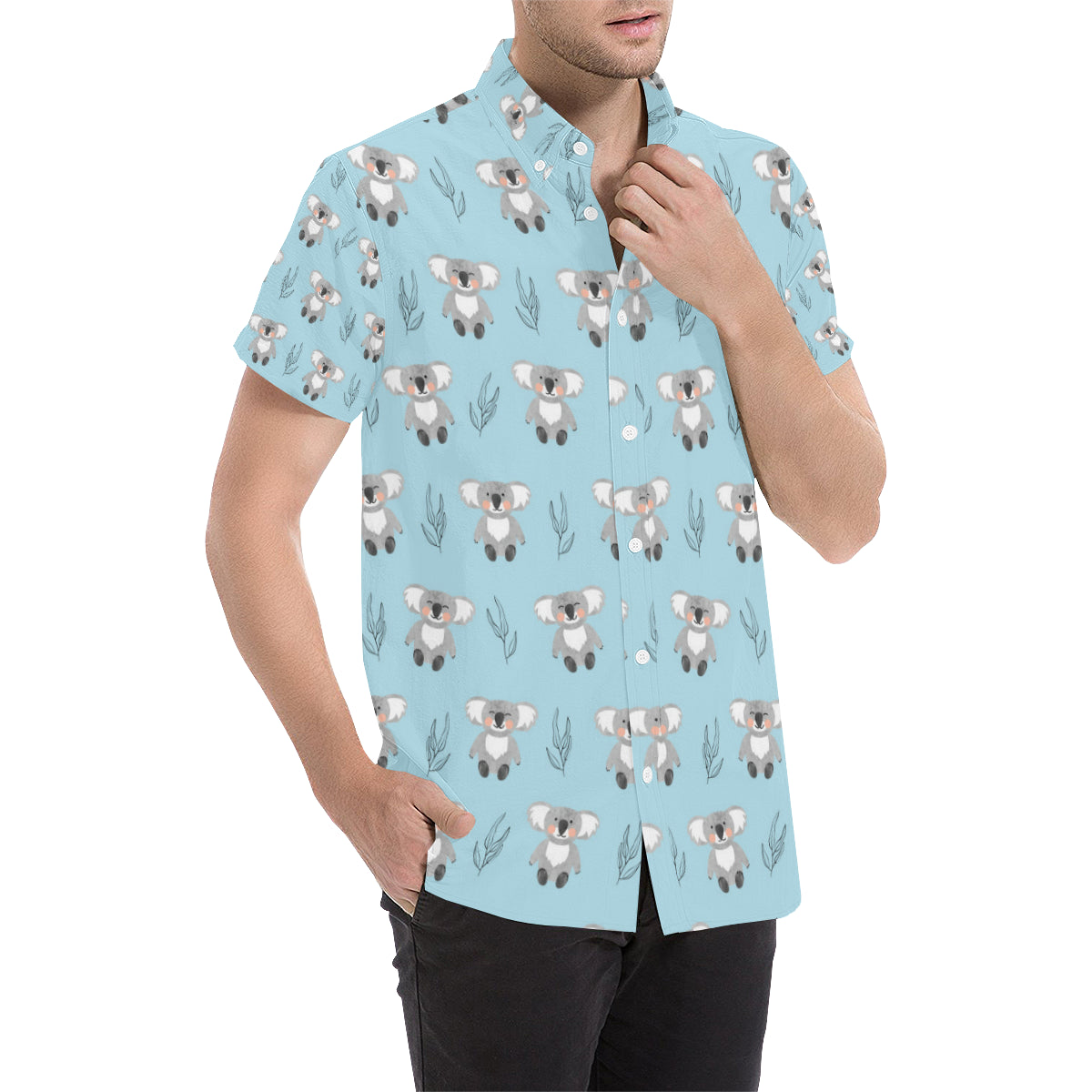 Koala Pattern Print Design 01 Men's Short Sleeve Button Up Shirt