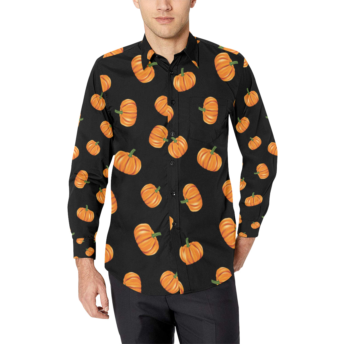 Pumpkin Pattern Print Design A05 Men's Long Sleeve Shirt