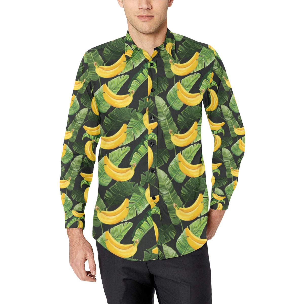 Banana Pattern Print Design BA01 Men's Long Sleeve Shirt