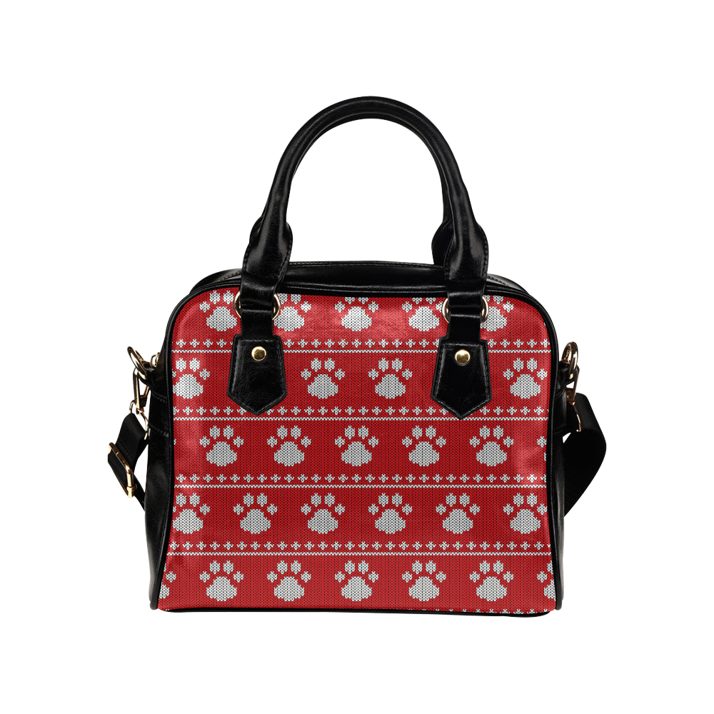Knit Paw Pattern Print Design 03 Shoulder Handbag