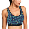 Peacock Feather Blue Design Print Sports Bra