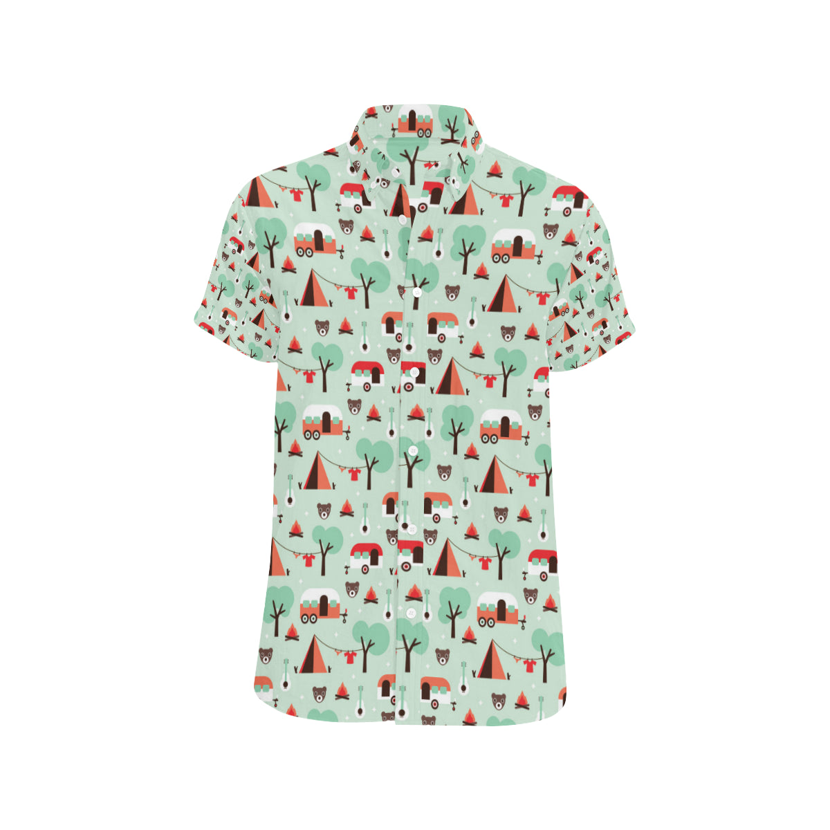 Camper Tent Pattern Print Design 01 Men's Short Sleeve Button Up Shirt