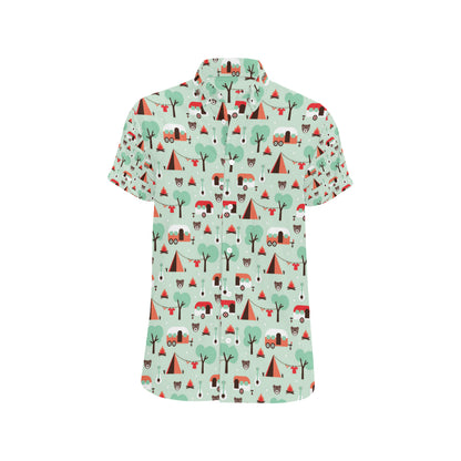 Camper Tent Pattern Print Design 01 Men's Short Sleeve Button Up Shirt