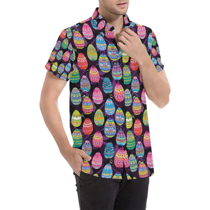 Easter Eggs Pattern Print Design RB08 Men's Short Sleeve Button Up Shirt