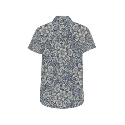 Elegant Floral Print Pattern Men's Short Sleeve Button Up Shirt