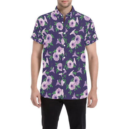 Morning Glory Pattern Print Design MG01 Men's Short Sleeve Button Up Shirt