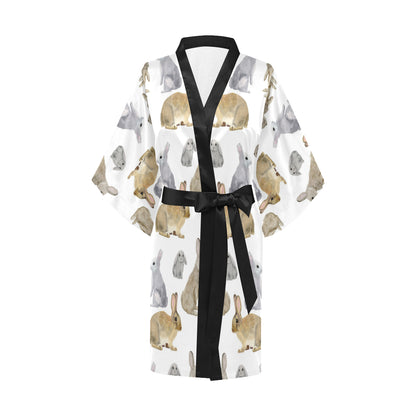 Rabbit Pattern Print Design 02 Women's Short Kimono