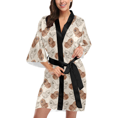 Pomeranians Pattern Print Design A01 Women's Short Kimono