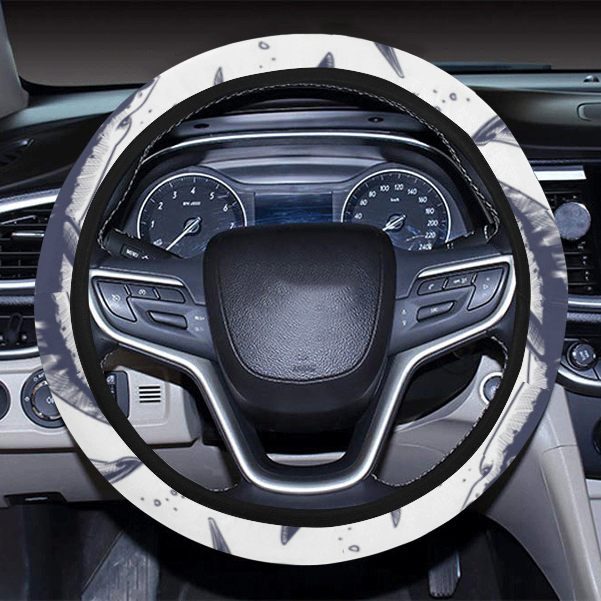 Great White Shark Pattern Print Design 02 Steering Wheel Cover with Elastic Edge
