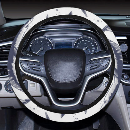 Great White Shark Pattern Print Design 02 Steering Wheel Cover with Elastic Edge