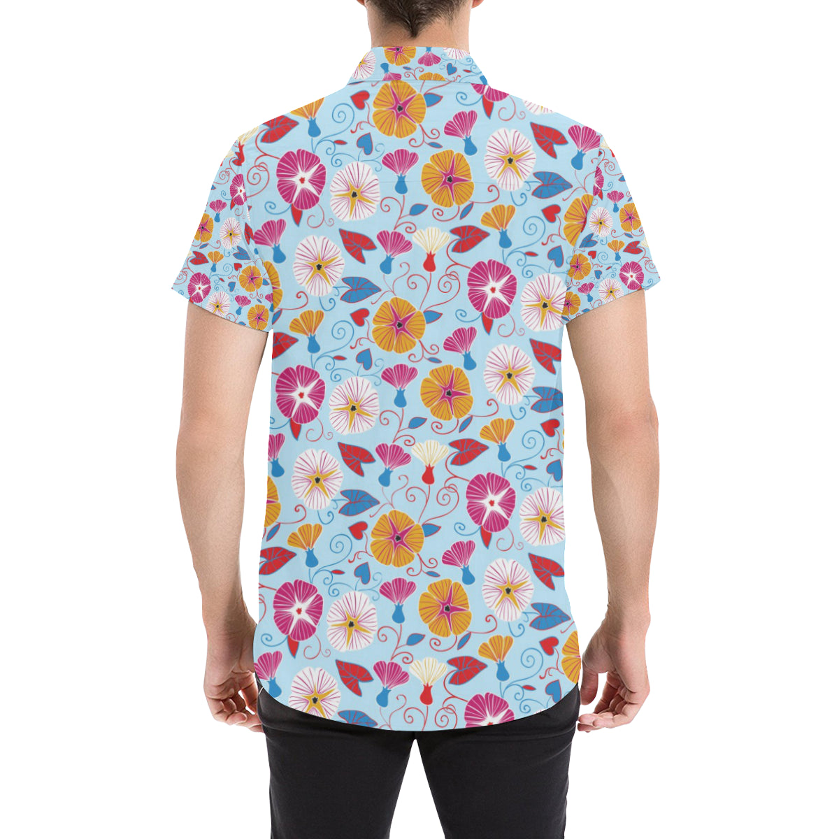 Morning Glory Pattern Print Design MG06 Men's Short Sleeve Button Up Shirt