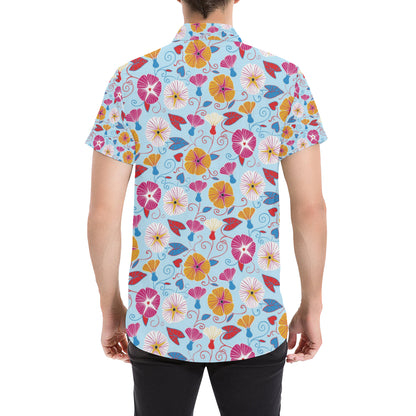 Morning Glory Pattern Print Design MG06 Men's Short Sleeve Button Up Shirt