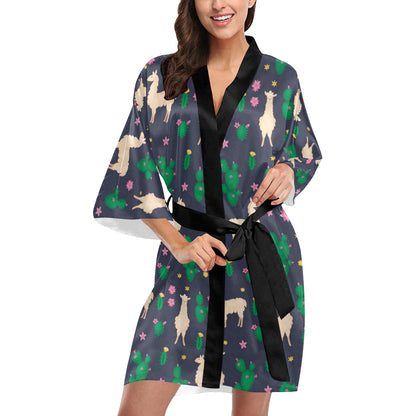 Llama Cactus Pattern Print Design 012 Women's Short Kimono