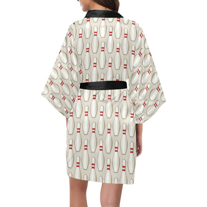 Bowling Pin Pattern Print Design 01 Women's Short Kimono