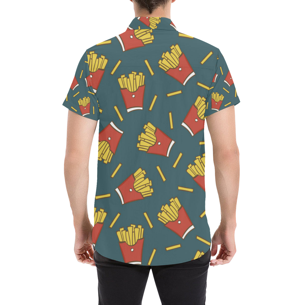 French Fried Pattern Print Design 04 Men's Short Sleeve Button Up Shirt