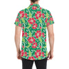 Red Hibiscus Pattern Print Design HB019 Men's Short Sleeve Button Up Shirt