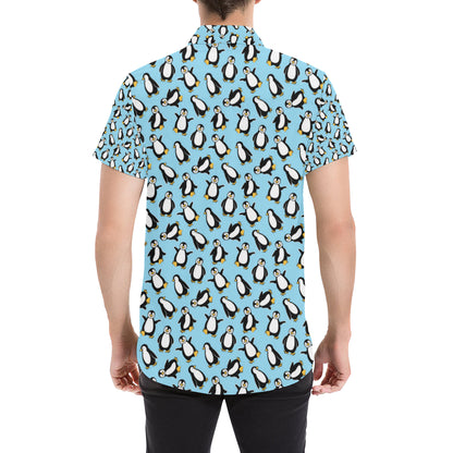 Penguin Happy Print Men's Short Sleeve Button Up Shirt