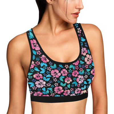 Pink Hibiscus Hawaiian Flower Sports Bra