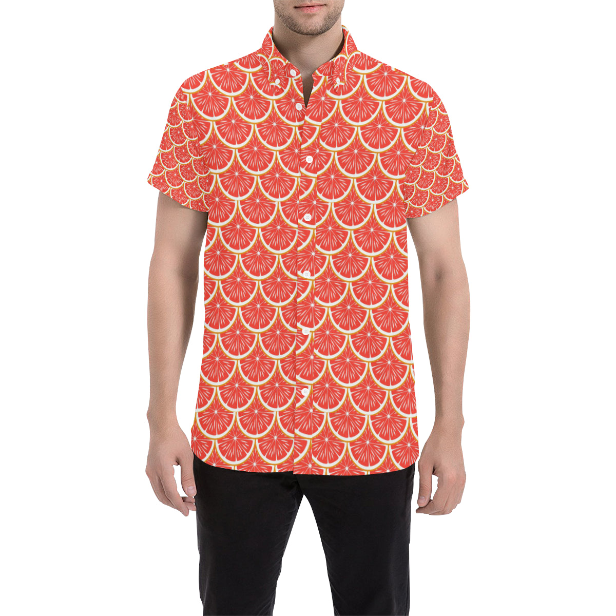 Grapefruit Pattern Print Design GF07 Men's Short Sleeve Button Up Shirt