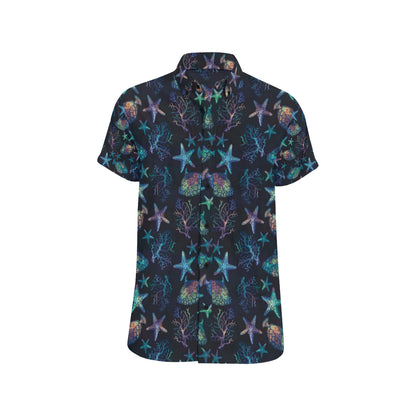 Starfish Pattern Print Design 01 Men's Short Sleeve Button Up Shirt