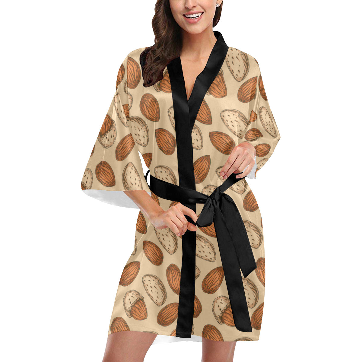 Almond Pattern Print Design 04 Women's Short Kimono